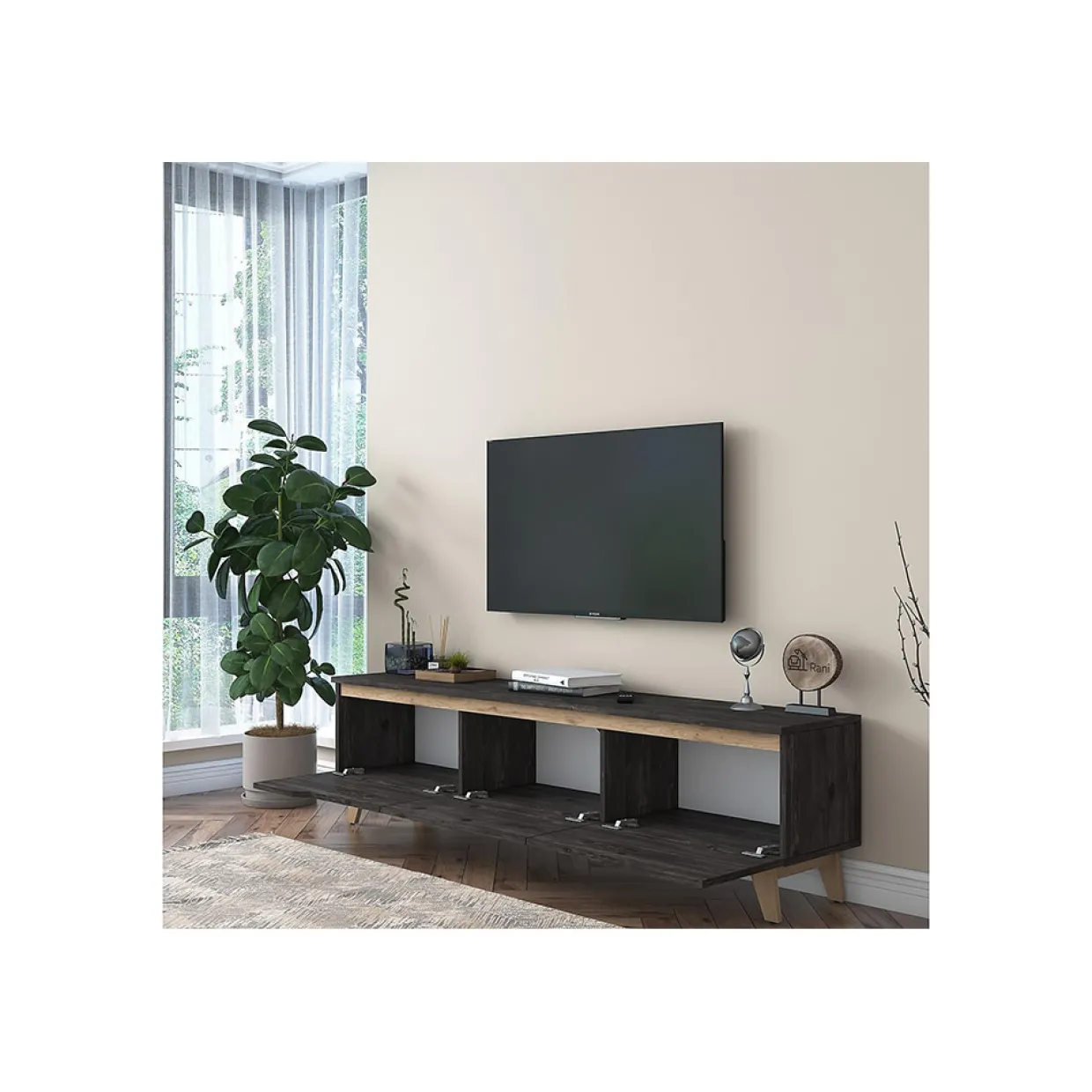 Virkesbo Svart/Brun TV-bänk 180cm