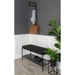 Vita Svart Rektangulär Bänk med Hylla 100cm