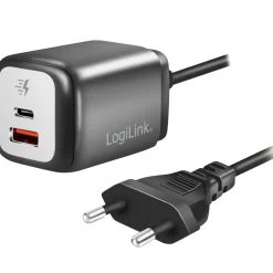 1xUSB-A + 1xUSB-C Med Fast Kabel 1,5m GaN 30W