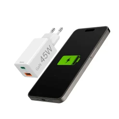 1x USB-C 1x USB-A GaN 45W Vit